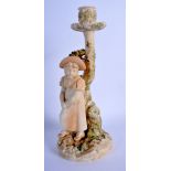 Late 19th c. Royal Worcester Hadley style blush ivory candlestick figure of a girl, impressed mark.