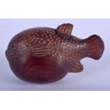 A JAPANESE CARVED BOX WOOD FISH SNUFF BOTTLE AND STOPPER. 9 cm x 5 cm.