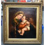 Italian School (18th/19th Century) Oil on canvas, Madonna and two children. Image 65 cm x 50 cm.