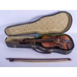 A VINTAGE CHILDS VIOLIN with box. 47 cm long. (2)