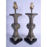 A LARGE PAIR OF EARLY 20TH CENTURY CHINESE PEWTER VASES Late Qing/Republic, converted to lamps. Pewt