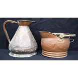 A large vintage copper jug together with a coal skuttle 34cm.(2)