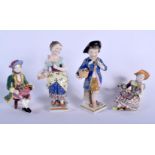 A PAIR OF 19TH CENTURY DERBY PORCELAIN FIGURES OF A BOY AND GIRL together with a pair of similar Con