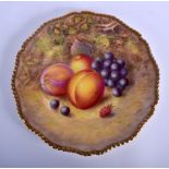 Royal Worcester plate with gadroon border painted with peaches a raspberry and grapes by H. Ayrton,