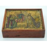 A rare antique jigsaw puzzle on wooden cubes of religious scenes 16 x 13cm.