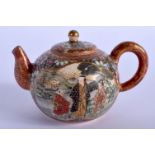 AN UNUSUAL LATE 19TH CENTURY MINIATURE SATSUMA TEAPOT AND COVER painted with figures and landscapes.