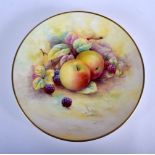 20th c. Minton plate painted with fruit by A. Holland, gold mark verso. 22.5cm diameter