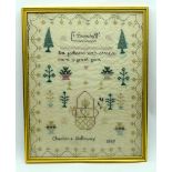 Framed sampler dated 1827 41 x 32cm.