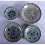 FOUR 17TH/18TH CENTURY CHINESE BLUE AND WHITE POTTERY DISHES Ming. Largest 21 cm diameter. (4)