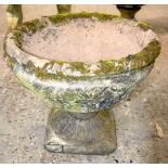 A cast stone garden planter on a pedestal 42 x 50cm . (2)