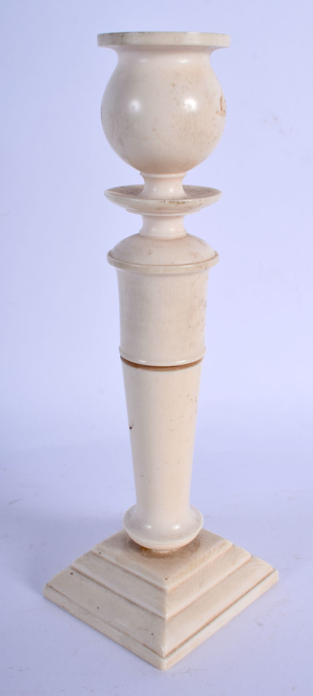 TWO ANTIQUE IVORY FANS and a candlestick. Largest 40 cm extended. (3) - Image 11 of 12