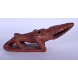 A 19TH CENTURY TURKISH CARVED RED POTTERY CROCODILE BATH RASP. 18 cm x 6 cm.