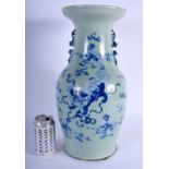 A LARGE 19TH CENTURY CHINESE BLUE AND WHITE VASE painted with Buddhistic lions and clouds. 42 cm x 1