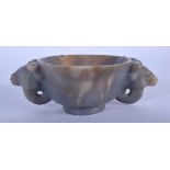 A CHINESE TWIN HANDLED CARVED AGATE CENSER 20th Century. 14.5 cm wide.