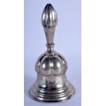 AN ANTIQUE CONTINENTAL SILVER BELL decorated with motifs. 208 grams. 15 cm x 8.5 cm.