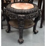 A 19TH CENTURY CHINESE CARVED HONGMU HARDWOOD MARBLE INSET TABLE Qing. 68 cm x 58 cm.