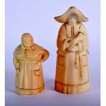 Royal Worcester two blush ivory candlesnuffer: French Cook, date mark 1912, Nun date mark 1919. 9.5