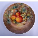 Royal Worcester plate painted with apples and grapes by J. Cook, signed, black mark. 27cm diameter