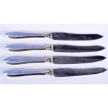 FOUR SILVER AND ENAMEL KNIVES. 103 grams. 17 cm long. (4)