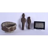 TWO 19TH CENTURY EGYPTIAN GRAND TOUR USHABTI together with mortar and another. Largest 15 cm long. (