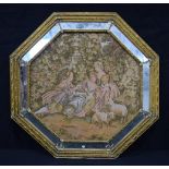 A large Tapestry set in a gilded plaster frame 75 x 75cm .