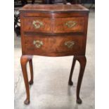 An Edwardian small two drawer cabinet with a walnut Burr top . 75 x 42 x 38cm.