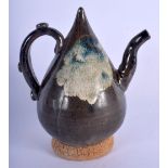 AN UNUSUAL EARLY 20TH CENTURY CHINESE JUNYAO STYLE CADOGAN TEAPOT Qing, of almost melon form. 15 cm