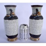 A PAIR OF 19TH CENTURY CHINESE CRACKLE GLAZED GE TYPE VASES Late Qing. 25.5 cm high.