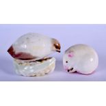 Royal Worcester netsuke series: Quail date 1916 and a Mouse date 1916. 5cm long (2)
