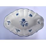 18th c. Worcester oval dish with basket-weave moulded border decorated in blue with the Gilliflower
