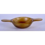 AN ANTIQUE SCOTTISH CARVED HORN QUAICH. 44 grams. 12 cm wide.