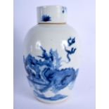 A 17TH/18TH CENTURY CHINESE BLUE AND WHITE PORCELAIN JAR AND COVER Kangxi/Yongzheng, painted with ki