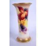 Royal Worcester trumpet shaped spill vase painted with autumnal leaves and berries Attributed to Kit