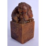 A CHINESE CARVED SOAPSTONE SEAL 20th Century. 10 cm x 6 cm.