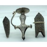 An Islamic Sword handle together with decorative covers for a knife sheath 19cm (3).