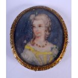 AN ANTIQUE PAINTED IVORY PORTRAIT MINIATURE. Image 6 cm x 5 cm.