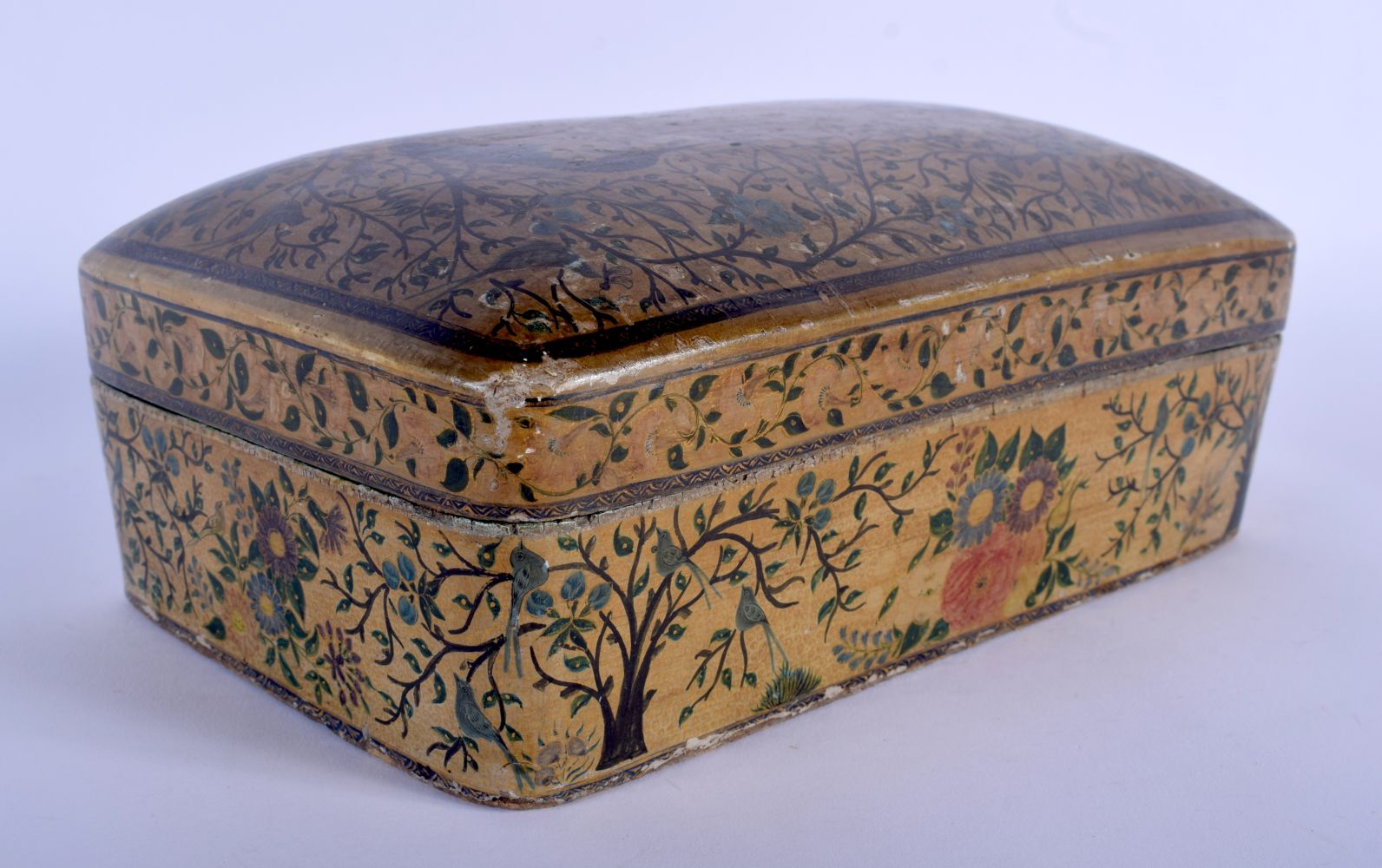 A LARGE EARLY 20TH CENTURY INDIAN PAINTED KASHMIR LACQUER BOX AND COVER painted with birds. 23 cm x - Image 2 of 5