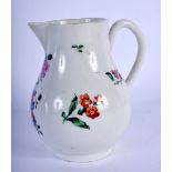 18th c. Worcester sparrowbeak jug painted with flowers . 11cm high