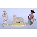 A RARE EARLY 19TH CENTURY ENGLISH PORCELAIN FIGURE together with a Dresden monkey and another. Large