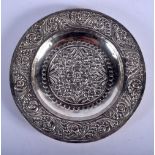 A CONTINENTAL SILVER EMBOSSED DISH. 52 grams. 14 cm diameter.