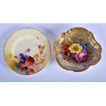 Royal Worcester small moulded dish painted with flowers by J. Freeman, signed, date mark 1935 and a