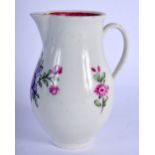 18th c. Caughley sparrow beak jug painted in Chinese export style with flowers and pink inner border