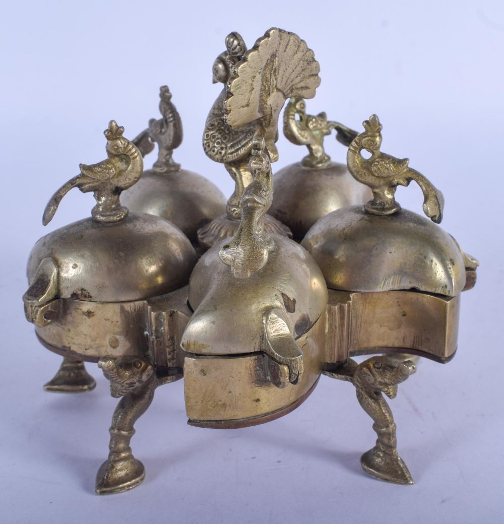 A 19TH CENTURY INDIAN SILVERED BRONZE PANDAN SPICE BOX overlaid with birds. 11 cm x 11 cm. - Image 2 of 3