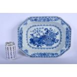 A LARGE 18TH CENTURY CHINESE EXPORT BLUE AND WHITE PORCELAIN DISH Qianlong, painted with bold floral