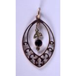 AN EDWARDIAN 9CT GOLD AMETHYST AND PEARL PENDANT. 1.5 grams. 3.5 cm x 2 cm.