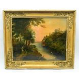 A framed 19th C oil on canvas of a river scene 31 x39cm