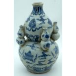 A Chinese double Gourd blue and white decorated with fish and foliage 29cm.