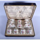Royal Crown Derby box set of six rose painted cup and saucer signed by Cuthbert Gresley date mark 19
