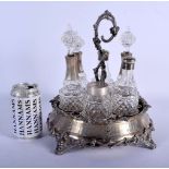 A LARGE ANTIQUE CONTINENTAL SILVER CRUET SET. 2830 grams overall. 29 cm x 24 cm.