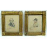 A pair of framed 18th C charcoal portraits relating to the East India company 21 x 17cm (2)
